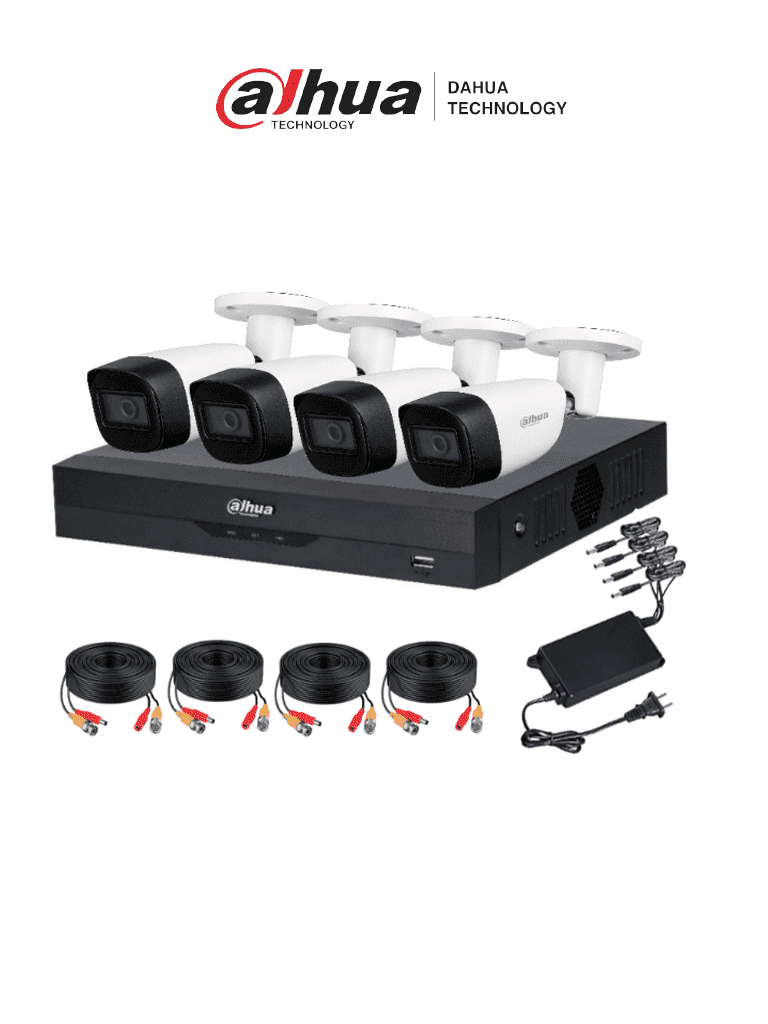 DAHUA KITXVR5104HS4KLI3+4HFW1500CMA- Kit de vigilancia de 4 canales 5 MP con audio y DVR WizSense con reconocimiento facial y H.265+. Soporta 4 canales + 4 IP o hasta 8 IP. Incluye 4 canales SMD Plus para búsqueda de humanos y vehículos #HDCVI9.0 #5MP