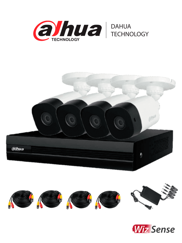DAHUA KITXVR1B08-I-2MP4CP – Kit de videovigilancia de 8 canales. Incluye 4 cámaras B1A21 de 2MP, DVR Cooper-I WizSense con IA y H.265+ de 8 canales más 2 IP o hasta 10 canales IP, 4 canales SMD Plus, búsqueda de humanos y vehículos.