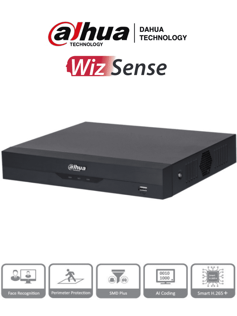 DAHUA XVR5116HS-I3 - DVR 16 Canales 5 Megapixeles Lite/ WizSense/ H.265+/ 16 Ch HDCVI +8 IP/ Hasta 24 Canales IP/ 2 Canales de Reconocimiento Facial/ SMD Plus/ Protección Perimetral/ 1 Sata/ Soporta CVI/AHD/TVI/ CVBS e IP/ IoT&POS/ #NuevoPrecio