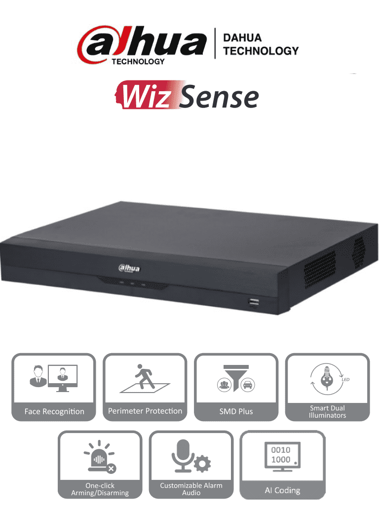 DAHUA XVR5216AN-I3 - DVR de 16 Canales de 5 Megapíxeles Lite/ WizSense/ H.265+/ 2 Bahías de Discos Duros/ 16 Ch HDCVI +8 Canales IP/ Hasta 24 Ch IP/ 2 Canales de Reconocimiento Facial/ Codificación IA/ SMD Plus/ Proteccion Perimetral/ #DVM #MCI2