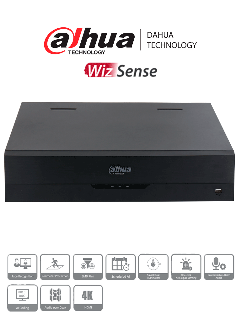DAHUA DH-XVR5432L-4KL-I3 – DVR de 32 Canales 4k/ WizSense/ H.265+/ Hasta 32 Canales IP/ 6 Canales de Reconocimiento Facial/ Codificación IA/ 4 Bahías para Discos Duros/ IoT&POS/ #ProHDCVI