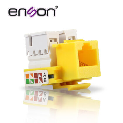 CONECTOR JACK ENSON ENS-JC6YE CAT6 COLOR AMARILLO A 90 GRADOS PONCHADO CON PINZAS Y CUBREPOLVO