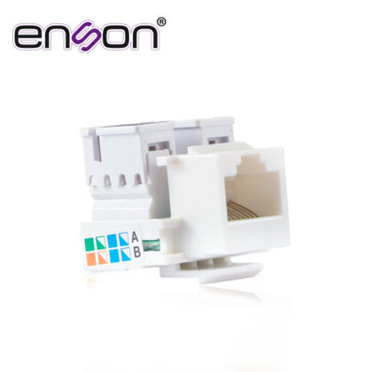 CONECTOR JACK ENSON ENS-JC5WH CAT5E COLOR BLANCO A 90 GRADOS PONCHADO CON PINZAS Y CUBREPOLVO.