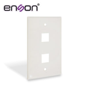 PLACA DE PARED (FACEPLATE) UNIVERSAL ENS-FP62 ENSON 2 PUERTOS ESTILO KEYCONNECT CAT6A CAT6 CAT5E CONECTORES DE FIBRA OPTICA Y COAXIALES COLOR BLANCO USO INTERIOR MATERIAL PLASTICO ABS