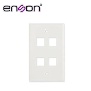 PLACA DE PARED (FACEPLATE) UNIVERSAL ENS-FP64 ENSON 4 PUERTOS ESTILO KEYCONNECT CAT6A CAT6 CAT5E CONECTORES DE FIBRA OPTICA Y COAXIALES COLOR BLANCO USO INTERIOR MATERIAL PLASTICO ABS
