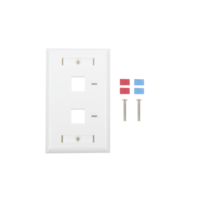 Placa de pared de 2 puertos, Keystone, con espacio para etiqueta, Color Blanco
