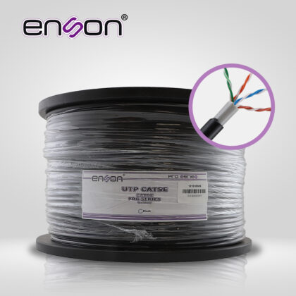 CABLE UTP CAT5E ENSON 13151B305 DOBLE FORRO SERIE PRO-II CALIBE 24 AWG 100% COBRE BOBINA DE 305 METROS FORRO PE COLOR NEGRO Y PVC COLOR GRIS USO EXTERIOR RECOMENDADO PARA CCTV, VIDEO IP Y REDES BASE 10,100