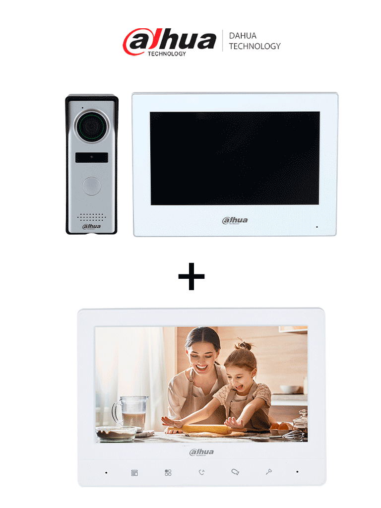 DAHUA DHI-KTH01+DHI-VTH1020J - Kit de Videopotero Hibrido + Frente de Calle Analogico con Camara de 1.3 MP + DAHUA VTH1020J- Monitor analógico de 7 pulgadas compatible con KTA01 / KTA02 / #VDP