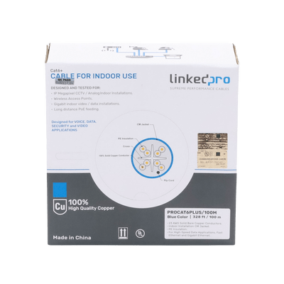 Cable Cat6+ CALIBRE 23 ALTO RENDIMIENTO, ETL,UL, color azul, de 100 metros, super flexible, para aplicaciones de CCTV, video HD, y redes de datos. - Image 4