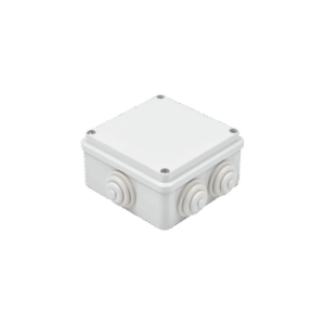 Caja de derivación de PVC Auto-extinguible con 6 entradas, tapa atornillada, 100x100x50 MM, (Medidas internas, mayor área permisible para e cable, Para exterior (IP55)