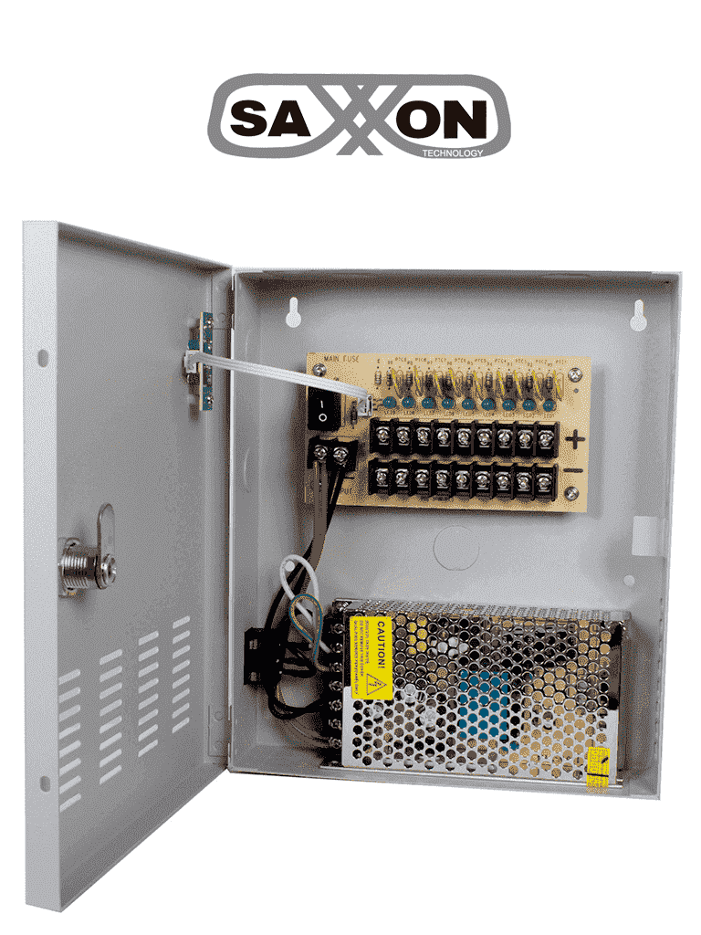 SAXXON PSU1210D9 – Fuente de Poder de 12 vcd/ 10 Amperes/ Para 9 Camaras/ 1.1 Amper por Canal/ Protección contra Sobrecargas/ Certificación UL/