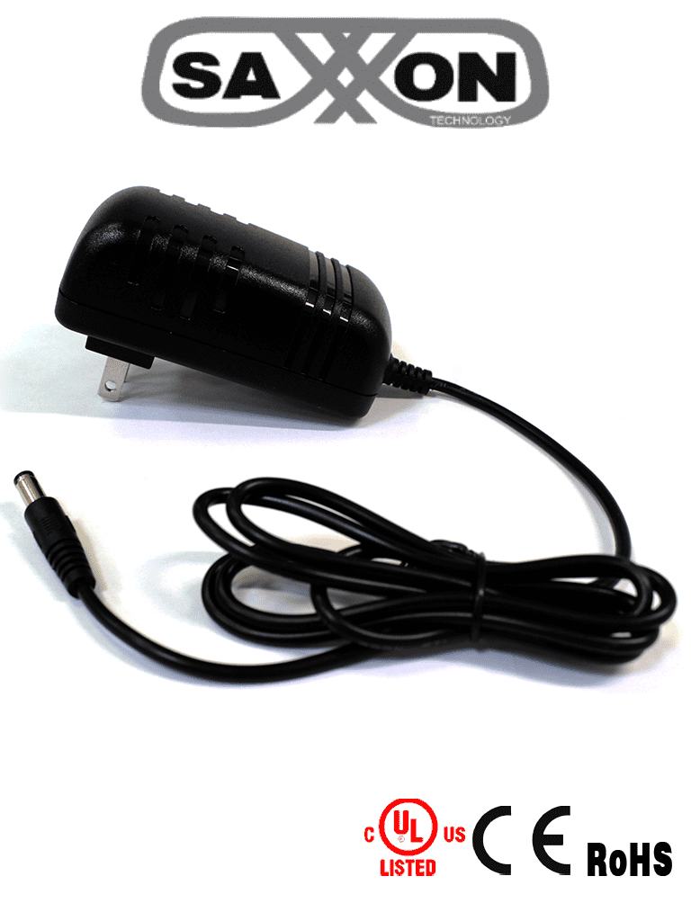 SAXXON PSU1202E – Fuente de Poder Regulada de 12 Vcc  2 Amperes/ Con Cable de 1.2 Metros/ Conector Macho/ Especial para Camaras de CCTV/ Usos Multiples/