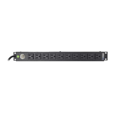 Tomacorriente Horizontal (PDU) de 10 Contactos (NEMA 5-15R) Rack 19" 1UR. Voltaje Entrada/Salida: 120Vca/15A