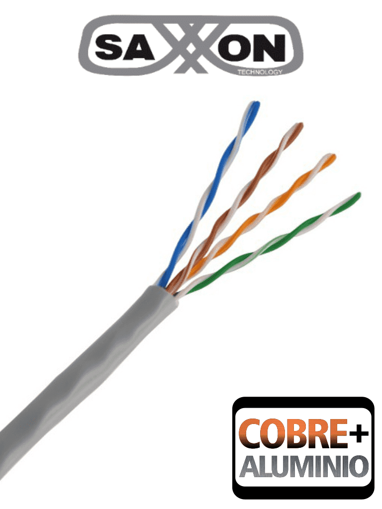 SAXXON OUTP5ECCA305G - Bobina de Cable UTP Cat5e/ 305 Metros/ CCA/ Color Gris/ Uso Interior/ Cert ISO9001/ UL 444/ RoSH/ ANSI/ TIA/ EI-568B