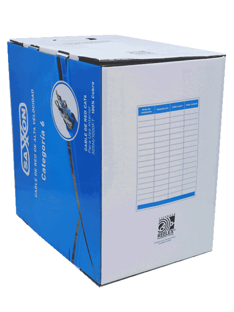 SAXXON OUTP6COP305B - Cable UTP Cat6 100% cobre, 305 metros, bobinado REELEX, color azul para interior. Certificado ISO9001, UL 444, RoHS, ANSI/TIA/EIA. Ideal para redes de datos y video. - Image 2