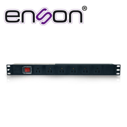 BARRA MULTICONTACTOS PDU ENSON ENS-PDU6 HORIZONTAL 1UR BOTON DE ENCENDIDO Y APAGADO 6 CONTACTOS FRONTALES TIPO NEMA 5-15R VOLTAJE 110VCA 50/60HZ