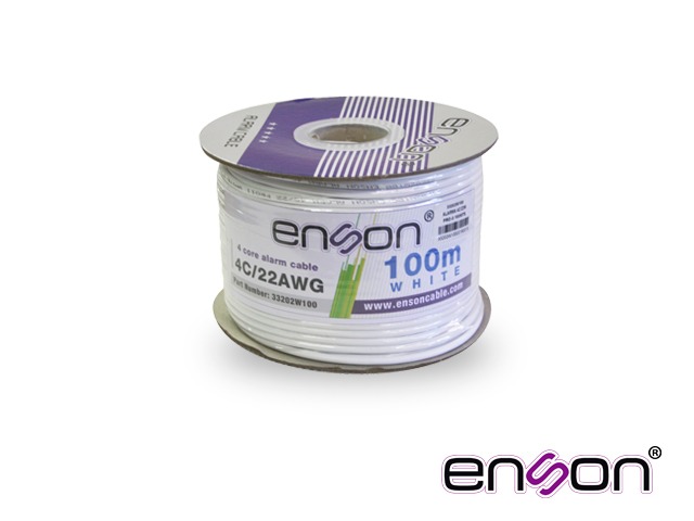 CABLE DE ALARMA ENSON 33202W100 SERIE PRO-II MULTIFILAR 4C/22 AWG BOBINA DE 100 METROS FORRO PVC COLOR BLANCO PARA USO INTERIOR DISEÑADO PARA CONEXIONES DE SISTEMAS DE ALARMA