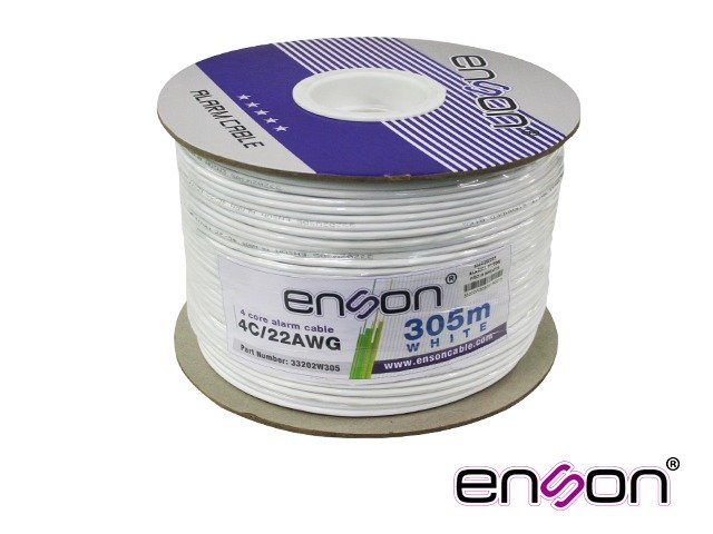 CABLE DE ALARMA ENSON 33202W305 SERIE PRO-II MULTIFILAR  4C/22 AWG BOBINA DE 305 METROS FORRO PVC COLOR BLANCO PARA USO INTERIOR DISEÑADO PARA CONEXIONES DE SISTEMAS DE ALARMA