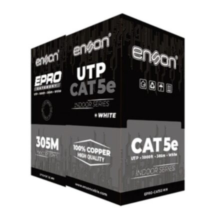 CABLE UTP CAT5E BLANCO ENSON EPRO-CAT5E-WH / FORRO PVC CM / 4 PARES / CALIBRE 24 AWG / 100% COBRE / USO INTERIOR / BOBINA 1000 PIES / 305 METROS / CERTIFICACIÓN UL