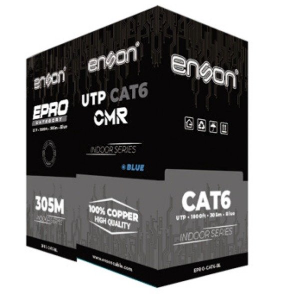 CABLE UTP CAT6 AZUL ENSON EPRO-CAT6-BL CRM / FORRO PVC / 4 PARES / CALIBRE 23 AWG / 100% COBRE / USO INTERIOR / COLOR AZUL / BOBINA 1000 PIES / 305 METROS / CERTIFICACIÓN UL