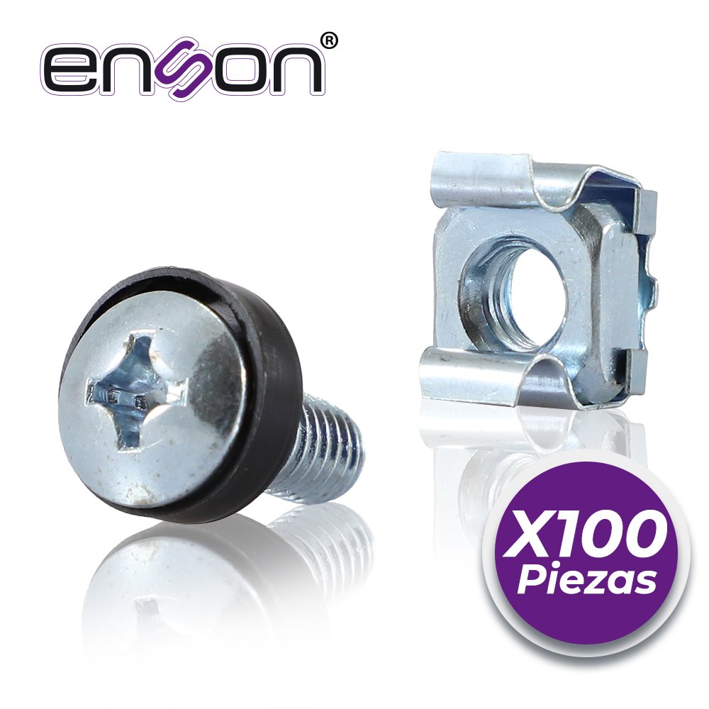 Kit de Tornillos y Tuercas Enjauladas ENSON ENS-RT100 M6 – 100 Piezas para Racks y Gabinetes