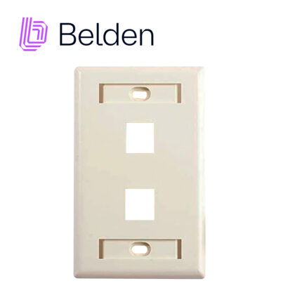 PLACA DE PARED (FACEPLATE) BELDEN AX103923 2 PUERTO COMPATIBLE CON JACKS ESTILO KEYCONNECT UNIVERSAL CAT6A CAT6 CAT5E CONECTORES DE FIBRA ÓPTICA Y COAXIALES COLOR ALMENDRA USO INTERIOR MATERIAL PLÁSTICO UL94V INCLUYE TORNILLO 6-32 ETIQUETA DE CARTON VENTANA TRANSPARENTE