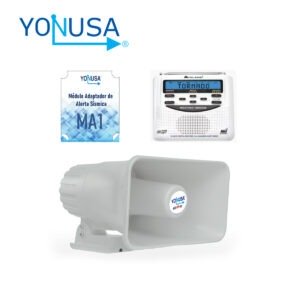 KIT ALERTA SÍSMICA YONUSA. CONTIENE EL AUDIO OFICIAL DE ALERTA SÍSMICA MEXICANO PARA EMISIÓN DE ALERTAS TEMPRANAS. RESPALDO DE BATERÍA, 120 DB DE SALIDA SONORA. COMPATIBLE CON CUALQUIER RADIO METEOROLÓGICO, WIFI SÍSMICO YONUSA Y MULTIPUNTO YONUSA.