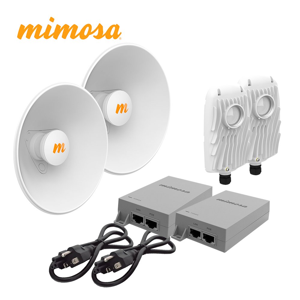 KIT B5XN5X20KIT-SM MIMOSA 2 RADIOS B5X / 2 ANTENAS DE DISCO N5-X20 20 DBI / INYECTOR POE MIMOSA 50V 60W / 2 CABLES DE CORRIENTE
