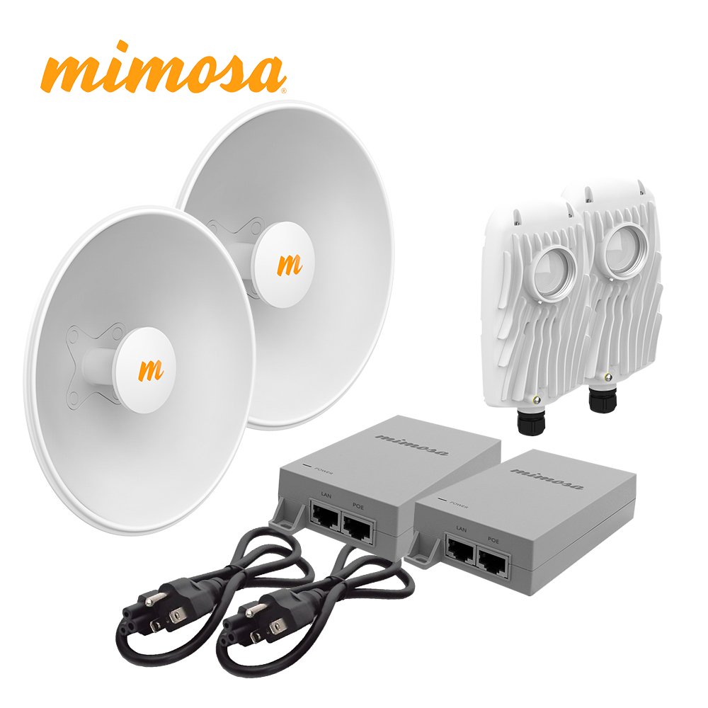 KIT B5XN5X25KIT-SM MIMOSA 2 RADIOS B5X / 2 ANTENAS DE DISCO N5-X25 25 DBI / INYECTOR POE MIMOSA 50V 60W / 2 CABLES DE CORRIENTE