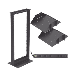 Kit de Rack Estándar 19", 24 UR con 2 Charolas  y PDU (8 tomas). Ideal para UPS y Servidores tipo Torre.