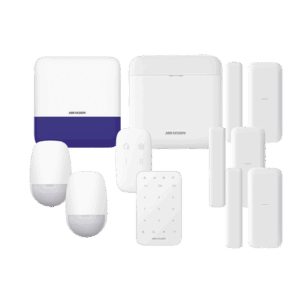 (AX PRO) KIT de Alarma AX PRO / Incluye: 1 Hub con batería de respaldo/ 2 Sensores PIR / 3 Contactos Magnéticos mini / 1 Control Remoto / 1 Sirena Inalambrica Exterior /1 Teclado Inalámbrico / WiFi / Compatible con Hik-Connect P2P
