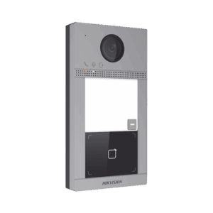 Videoportero IP 2 Megapixel / Llamada y Apertura Remota desde App Hik-Connect / PoE / Exterior IP65 + Antivandalico IK08 / 1 Departamento / Apertura con Tarjeta / Soporta 2 Puertas y hasta 6 Monitores