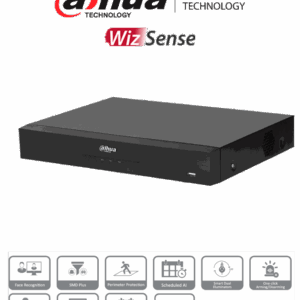 DAHUA DH-XVR5104HE-4KL-I3 - DVR de 4 canales 4K con WizSense y compresión H.265+. Admite 4 canales IP adicionales (hasta 8 en total), 1 canal de reconocimiento facial, SMD Plus, E/S de alarmas y 1 bahía para disco duro. Perfecto para seguridad avanzada.