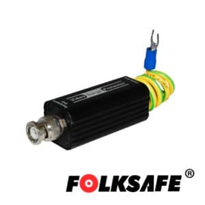 PROTECTOR DE VOLTAJE FOLKSAFE FS-SP3001U, PROTEGE CONTRA SOBRETENSIONES EN VIDEO DE HASTA 10KA SOBRE CABLE COAXIAL O UTP, CONECTORES BNC HEMBRA/MACHO Y CABLE PARA CONECCION A GND, CARCASA ALEACIÓN DE ALUMINIO MEDIDAS DE 60 X 25 X 25 MM