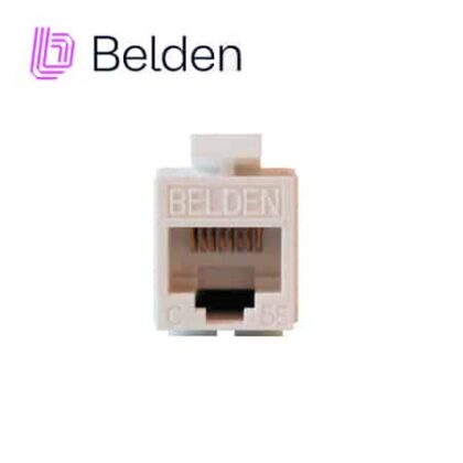CONECTOR MODULAR JACK RJ45 CAT5E BELDEN AX101309 ESTILO KEYCONNECT BLANCO COMPATIBLE CON FACEPLATE AX102660,AX102655,AX102249 PATCH PANEL MODULAR AX103114,AX103115,AX104599 ESQUEMA DE CABLEADO T568A/B HERRAMIENTA COMPATIBLE AX100749 USO INTERIOR CALIBRE DEL CONDUCTOR 22-24 AWG