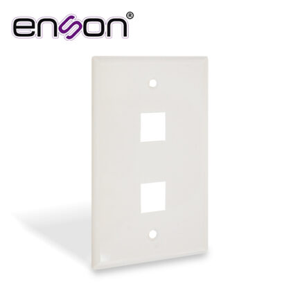 PLACA DE PARED (FACEPLATE) UNIVERSAL ENS-FP62 ENSON 2 PUERTOS ESTILO KEYCONNECT CAT6A CAT6 CAT5E CONECTORES DE FIBRA OPTICA Y COAXIALES COLOR BLANCO USO INTERIOR MATERIAL PLASTICO ABS