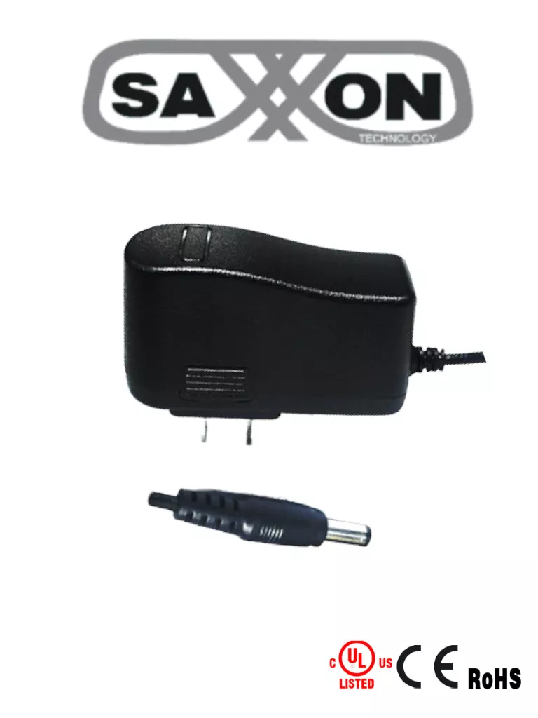 SAXXON PSU12015E – Fuente de Poder Regulada de 12 Vcc 1.5 Amperes/ Conector Macho/ Especial para Camaras de CCTV/ Usos Multiples/
