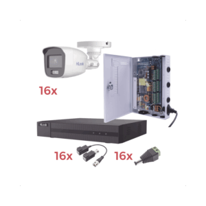 Kit TurboHD 1080p Lite / DVR 16 Canales / 16 Cámaras Bala Exterior ( 2.8mm) con ColorVu + Micrófono Integado / Transceptores / Conectores / Fuente de Poder Profesional