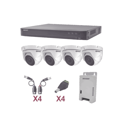 KIT TurboHD 1080p / DVR 4 Canales / 4 Cámaras Eyeball (exterior 2.8 mm) / Transceptores / Conectores / Fuente de Poder Profesional