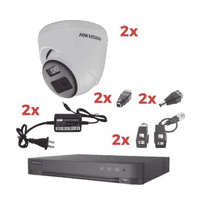 Kit Audio Bidireccional TurboHD 1080p / DVR 4 Canales / 2 Cámaras Eyeball (Exterior) con Bocina y Microfóno Integrado / 2 Fuentes de Poder / Accesorios