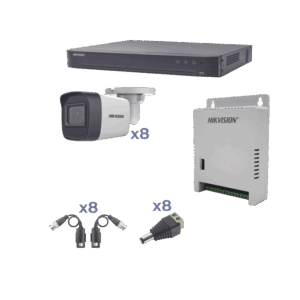 KIT TurboHD 1080p / DVR 8 Canales / 8 Cámaras Bala (exterior 2.8 mm) / Transceptores / Conectores / Fuente de Poder Profesional hasta 15 Vcc para Larga Distancia
