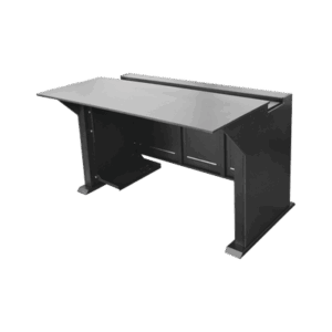 Escritorio Estación Mobiliaria Profesional de Monitoreo y Control / Videovigilancia / Acceso / Alarmas / Etc... / Metal Negro y Madera Tono Oscuro