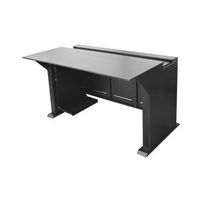 Escritorio Estación Mobiliaria Profesional de Monitoreo y Control / Videovigilancia / Acceso / Alarmas / Etc... / Metal Negro y Madera Tono Oscuro