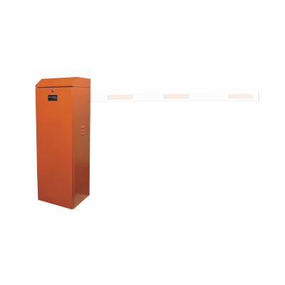 Barrera vehicular derecha / Soporta brazo de hasta 3 m / Apertura en 1.5 s /Final de carrera ajustable por programación / Movimiento fluido / Diseño elegante color naranja