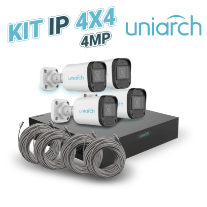 KIT 4X4 UNIARCH IP EXTERIOR BULLET 4MP INCLUYE 1 NVR POE 4PTOS + 4 CAM BULLET IP 4MP 2.8MM SLOT MICROSD + 4 CABLES PREPONCHADOS DE 18MTS