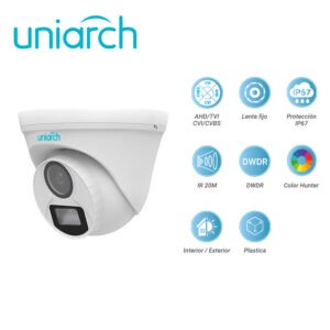 CAMARA ANALOGA TURRET COLORHUNTER UNIARCH UAC-T112-F28-W / 2MP / TVI/AHD/CVI: 1080P@30fps / LENTE-2.8MM / DWDR / IR20M / INTERIOR+EXTERIOR / ADMITE-GIRO180GRADOS(HORIZONTAL+VERTICAL) / PLASTICA / IP67 / 3-AXIS / 12 VCD