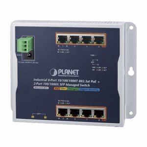 Switch Industrial PoE Administrable de Pared Capa 2, 8 Puertos Gigabit PoE 802.3at y 2 Puertos 100/1000X SFP