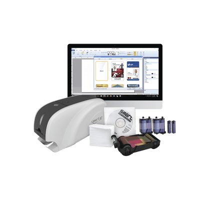 Kit Impresora de tarjetas PVC/ Una Cara /incluye: 2 x Ribbons, 100 Tarjetas PVC, Software, Kit Limpieza, Garantia 3 Años, Mascara de Seguridad UV