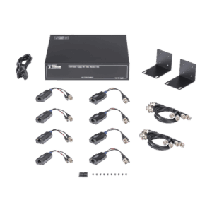 Kit de TRANSCEPTOR ACTIVO DE 8 CANALES / VIDEO+PODER en un solo Cable UTP / 150 metros en 4K, 200 metros en 5 MP/ Envía 36 Vcc y Recibe 12 Vcc / TODO INCLUIDO PARA RACK / Compatible con cámaras HD-TVI/CVI/AHD/CVBS / INSTALACIÓN LIMPIA