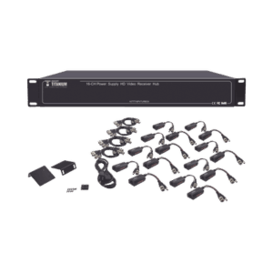 Kit de TRANSCEPTOR ACTIVO DE 16 Canales / VIDEO+PODER en un solo Cable UTP / 150m en 4K, 200m en 5 MP/ Envía 36 Vcc y recibe 12 Vcc / TODO INCLUIDO PARA RACK / Compatible con cámaras HD-TVI/CVI/AHD/CVBS / Instalación Limpia
